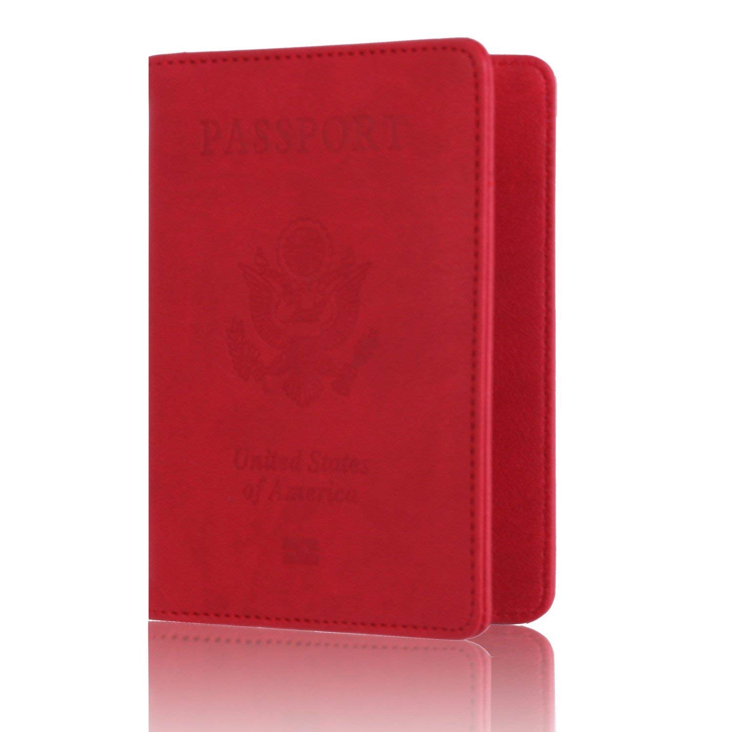 Leather Passport Holder Cover Leather Rfid Blocking Passport Wallet Case for Men Women, Red V1